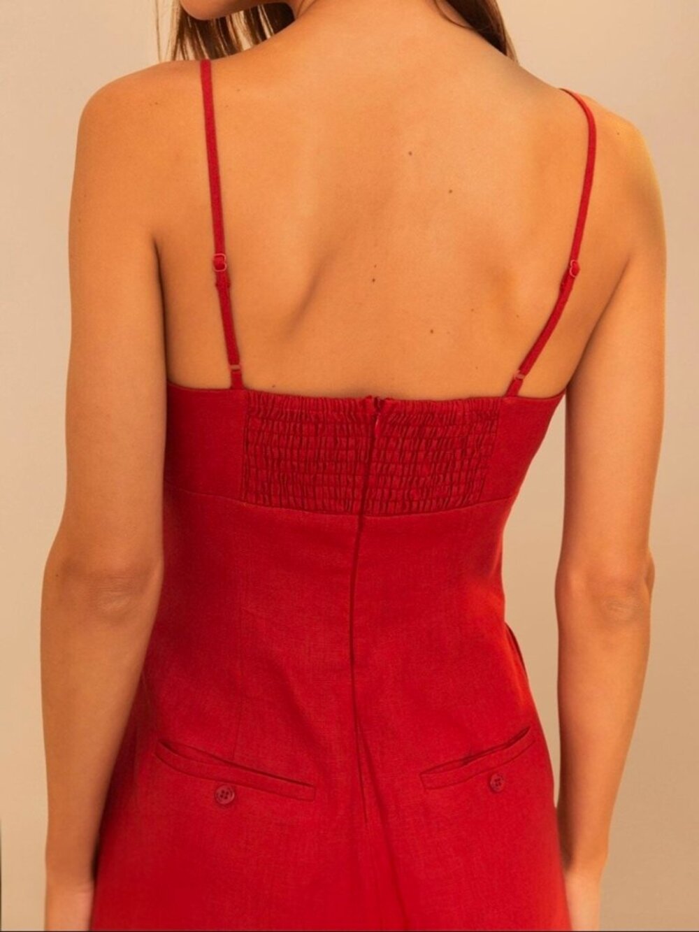 FARM Rio Red Petals Bodice Euroflax™ Premium Linen Jumpsuit sz L - Picture 6 of 6